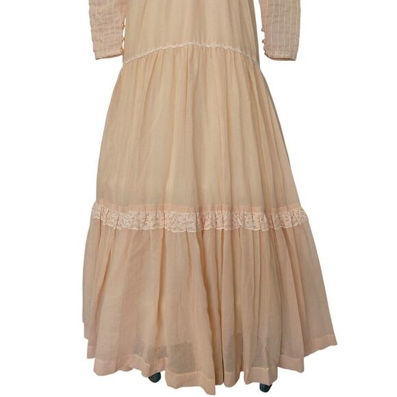 Gunne Sax Pink Peachy Maxi Dress Size 11 S Vintage 70s Overlay Sleeves Prairie - Picture 4 of 11